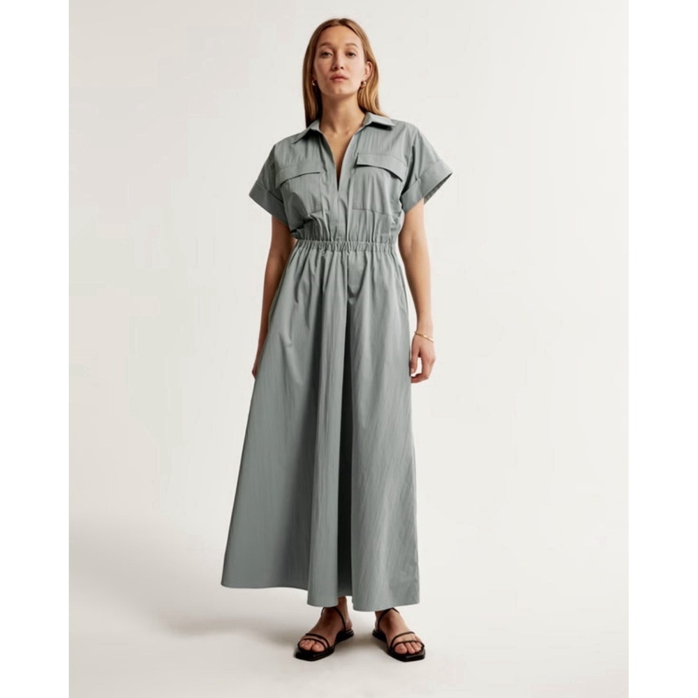 NWT Abercrombie & Fitch Utility Maxi Shirt Dress Sage Sz XL